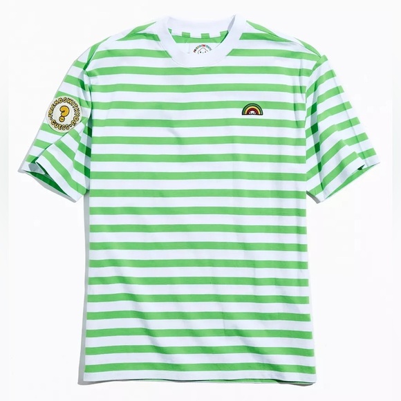 New GUESS ORIGINALS X FriendsWithYou Green Stripe Tee - Picture 1 of 7